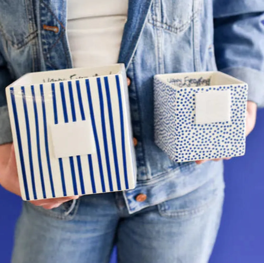 Happy Everything Indigo Skinny Stripe Medium Nesting Cube by !