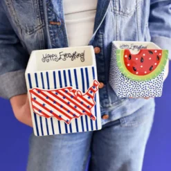 Happy Everything Indigo Skinny Stripe Medium Nesting Cube by !
