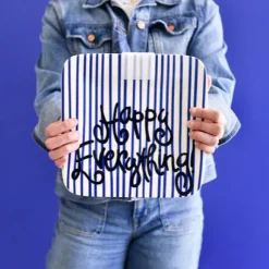 Happy Everything Indigo Skinny Stripe Mini Square Entertaining Platter by !
