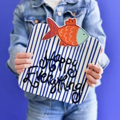 Happy Everything Indigo Skinny Stripe Mini Square Entertaining Platter by !