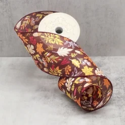D. Stevens Linen Autumn Foliage Ribbon, 4" X 10YD