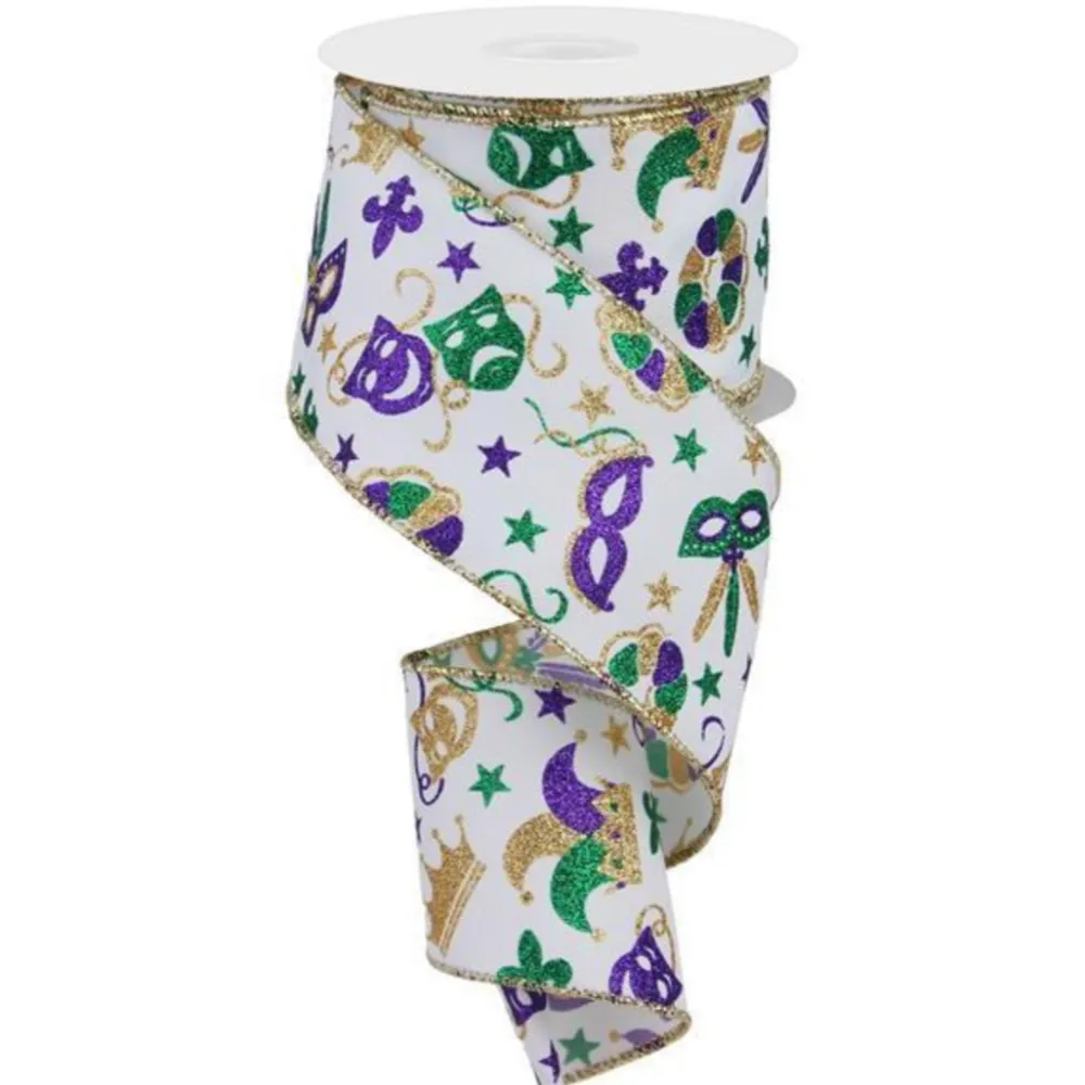 Craig Bachman Mardi Gras Pattern Ribbon, 2.5" X 10YD