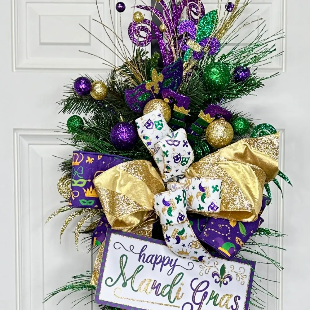 Craig Bachman Mardi Gras Pattern Ribbon, 2.5" X 10YD
