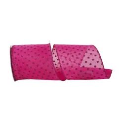 Reliant Ribbon Mesh Deluxe Glitter Dot Hot Pink Ribbon, 4" X 5YD