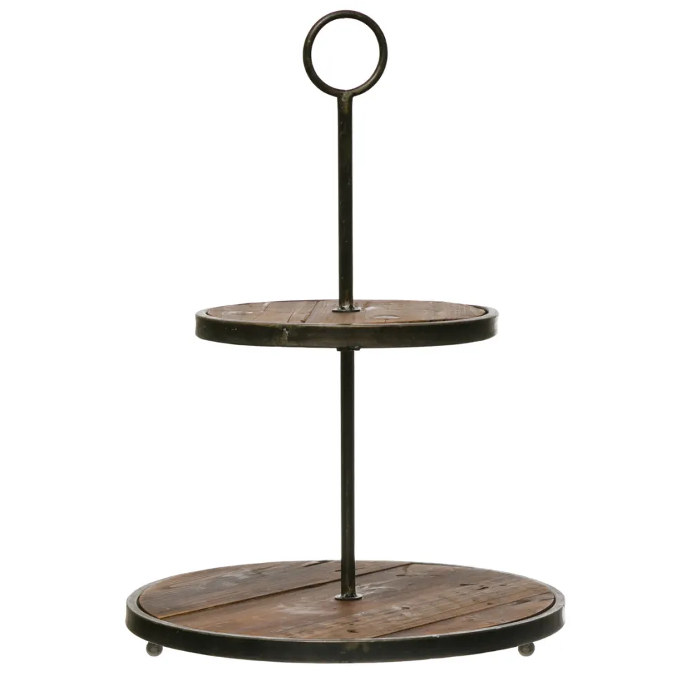 Creative Coop Metal and Wooden Tiered Tray