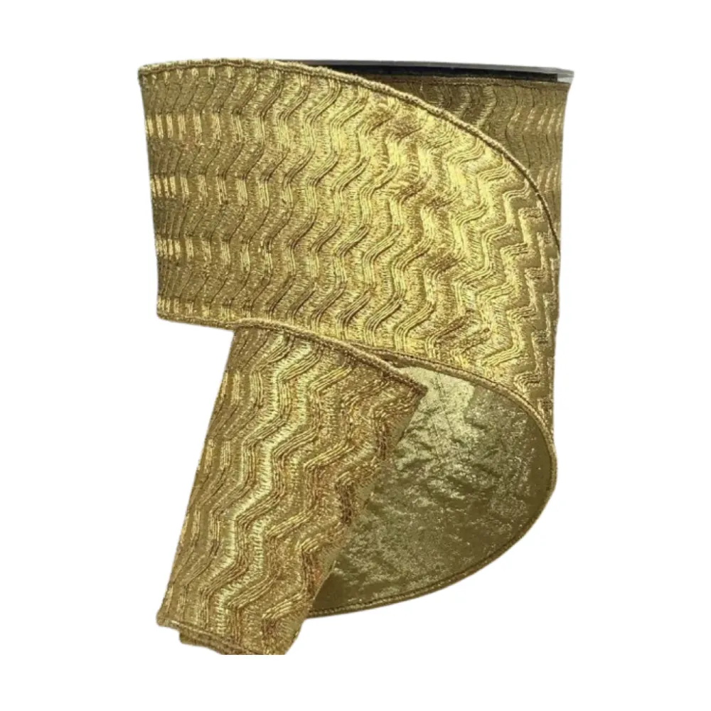 D. Stevens Metallic Gold Waves Ribbon, 4" X 10YD