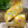 D. Stevens Multi Plaid Eggs and Bunnies on Yellow Ribbon, 2.5“ X 10YD