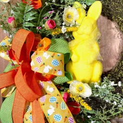 D. Stevens Multi Plaid Eggs and Bunnies on Yellow Ribbon, 2.5“ X 10YD