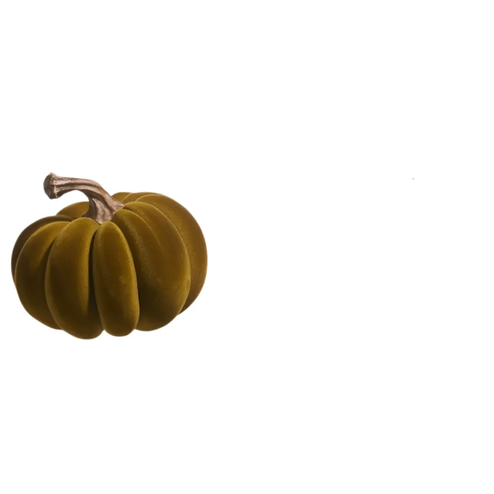 RAZ Olive Green Velvet Pumpkin
