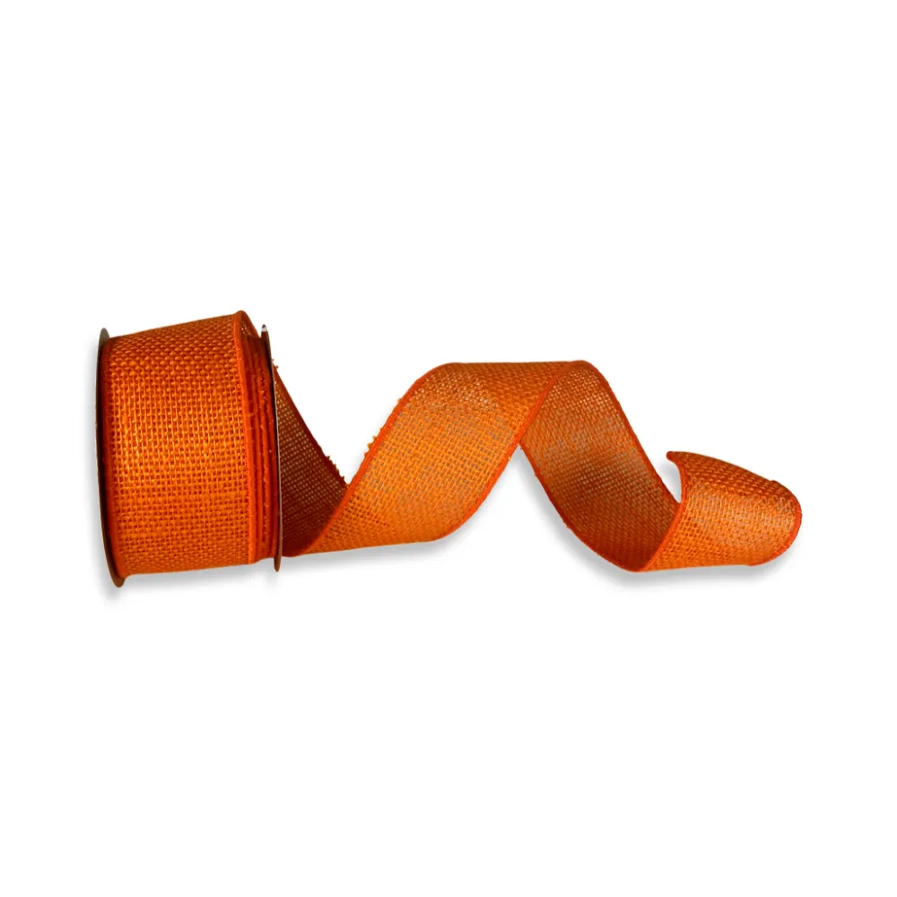 Reliant Ribbon Orange Burlap Wired Edge Ribbon, 2.5" X 10YD