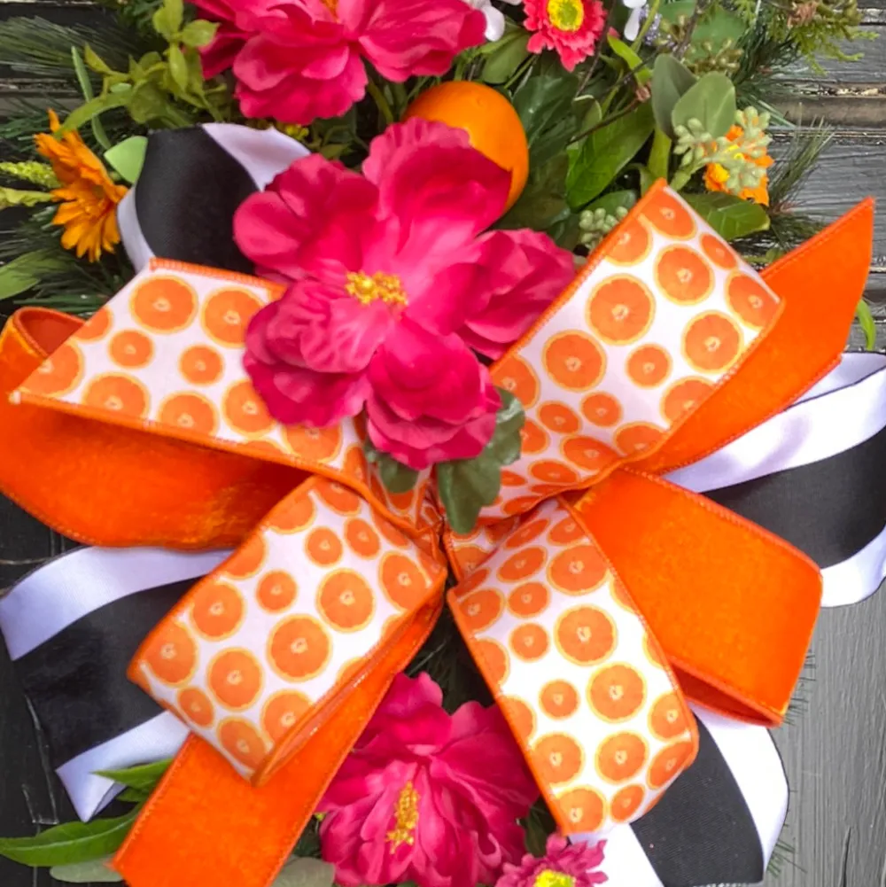 Farrisilk Orange Print Ribbon 2.5"X10YD