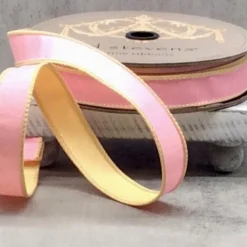 D. Stevens Pink and Yellow Double Sided Dupion Ribbon, 1" x 25YD