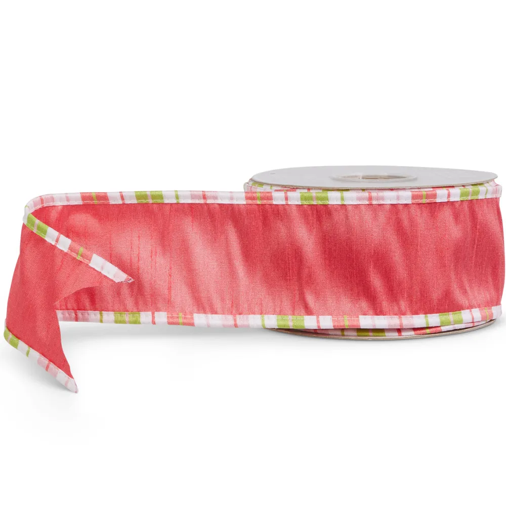 RAZ Pink with Striped Edge Wired Ribbon, 2.5" X 10YD