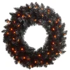 RAZ Pre-lit Black Tinsel Wreath