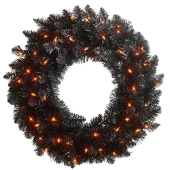 RAZ Pre-lit Black Tinsel Wreath