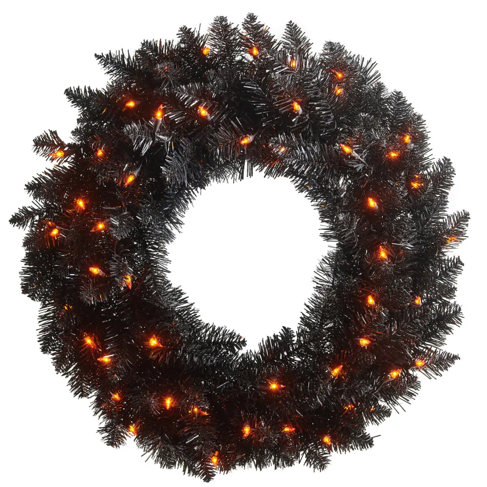 RAZ Pre-lit Black Tinsel Wreath