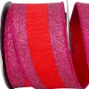 Reliant Ribbon Red and Fuchsia Striped Dupioni Ribbon, 2.5" X 5YD
