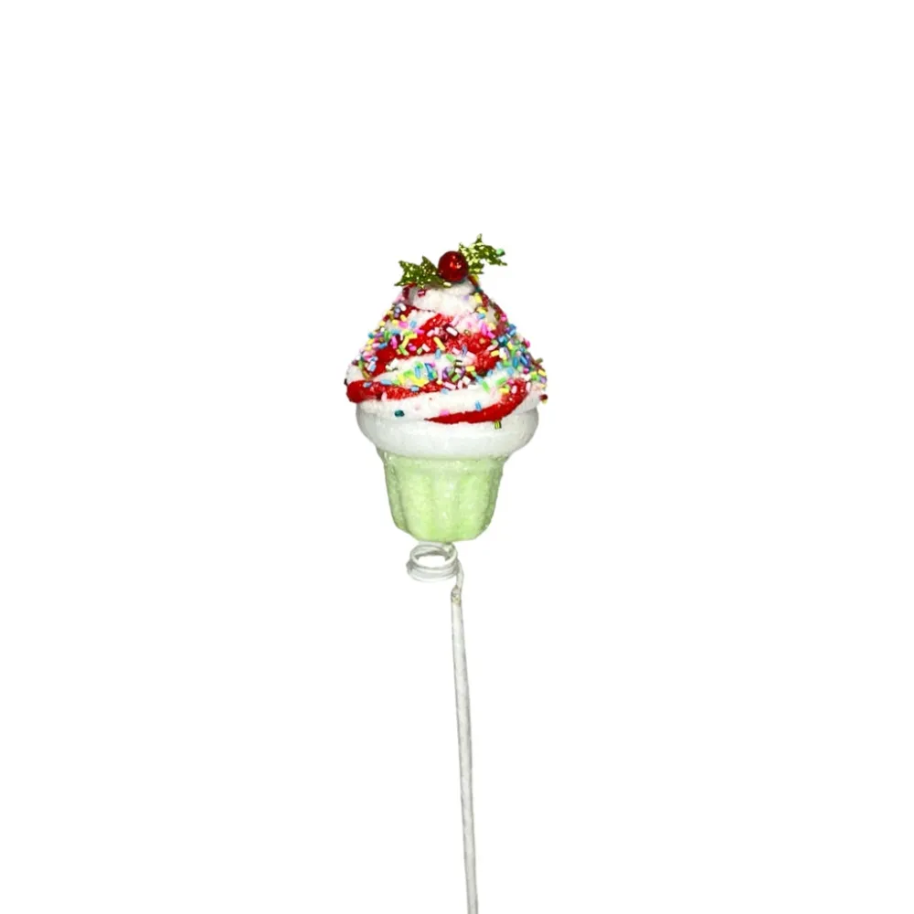 Liberty Floral Red and Green Chenille Cupcake Pick