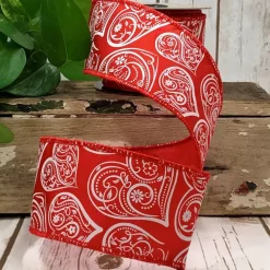 D. Stevens Red and White Bandana Heart Ribbon 2.5“ x 10yds