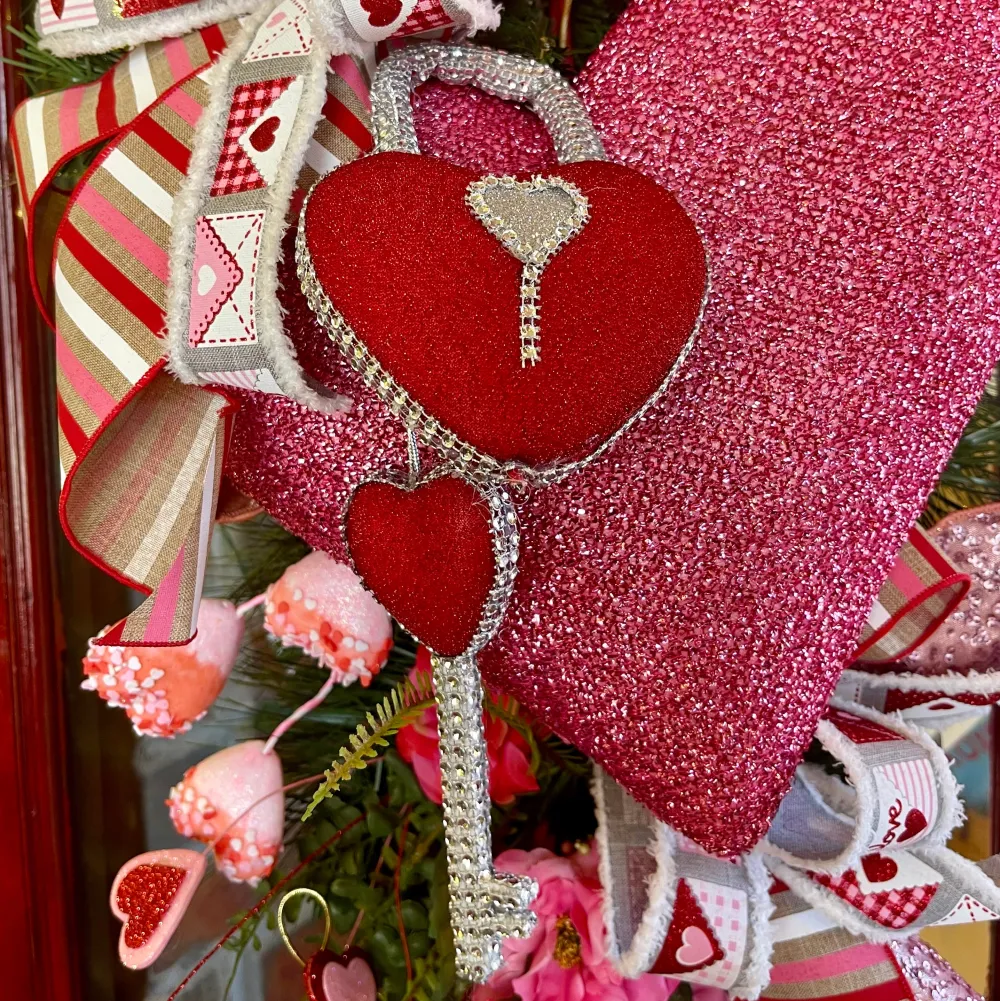 Liberty Floral Red Bling Heart Lock & Key Spray