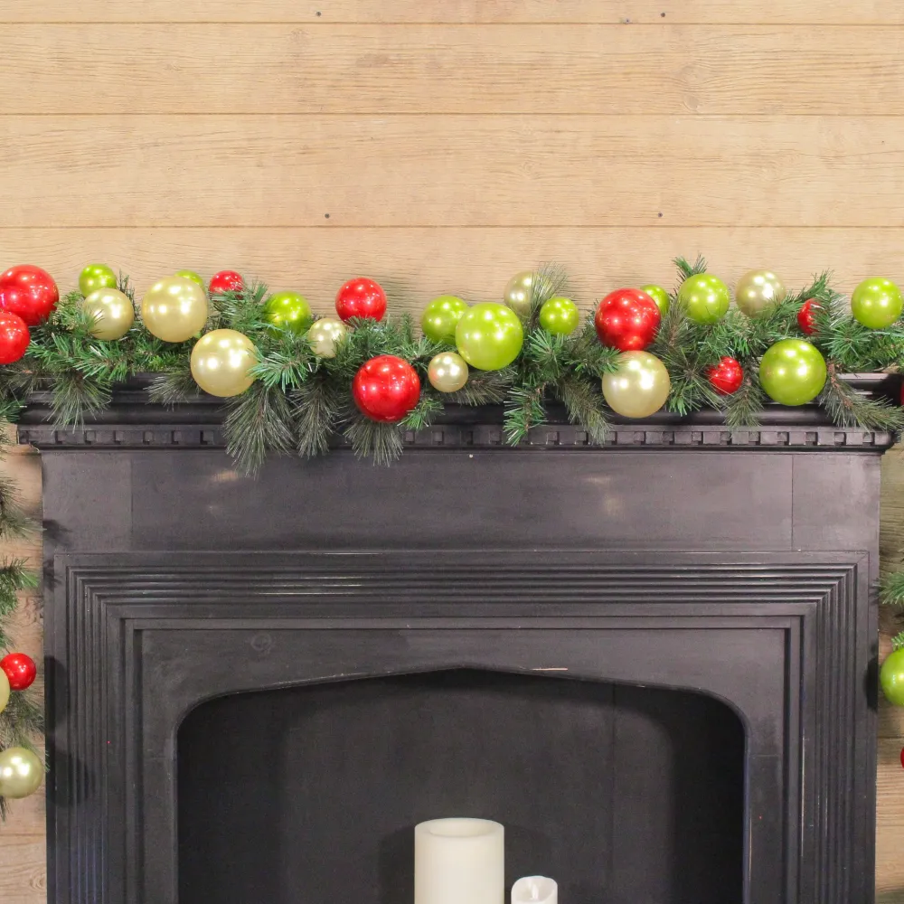 Farrisilk Red, Lime, and Gold Ball Garland, 10'