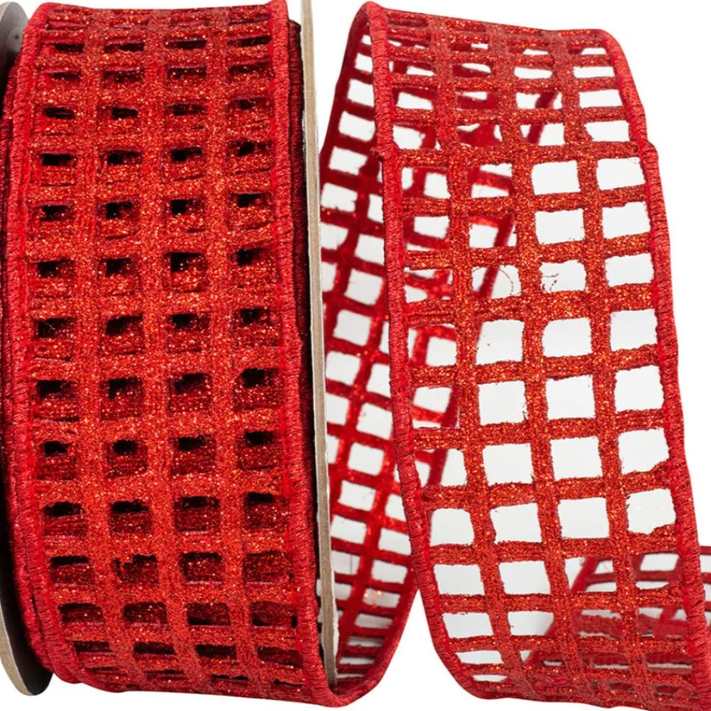 Reliant Ribbon Red Open Mesh Glitter Deluxe Ribbon, 2.5" X 10YD
