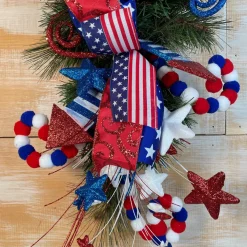 Liberty Floral Red, White, and Blue Felt Ball Curly Spray