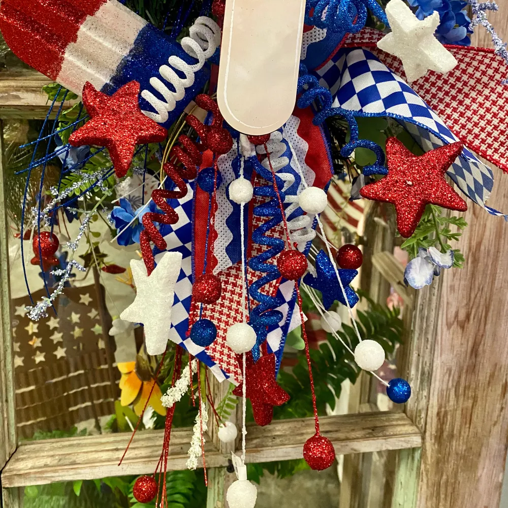 Liberty Floral Red, White and Blue Star Ball & Twist Spray