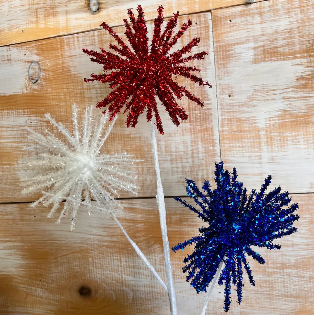 Liberty Floral Red, White, Blue Glitter Pom Spray