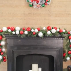 Farrisilk Red & White Candy Apple Finish Ball Garland, 10'