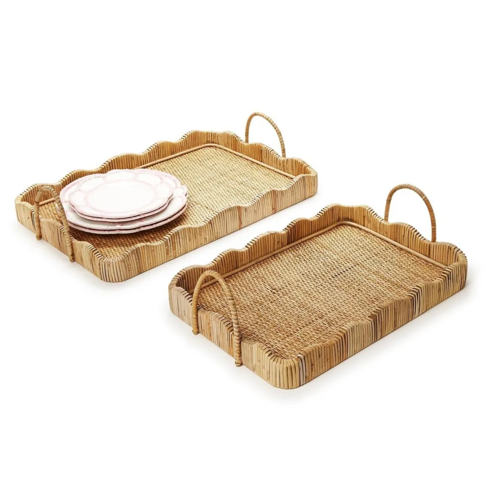 Two's Company Scalloped Edge Tray with Handles