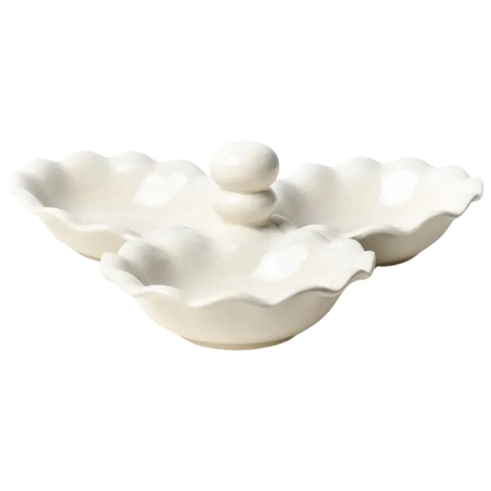 Coton Colors Signature White Ruffle Three Bowl Server