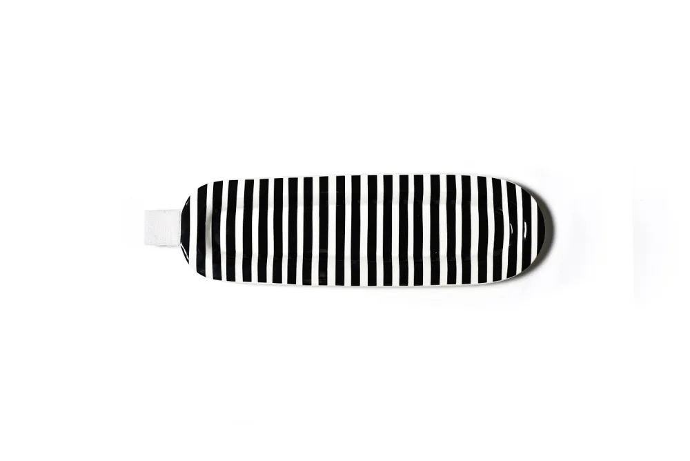 Happy Everything Skinny Oval Black Stripe Mini Entertaining Platter by !