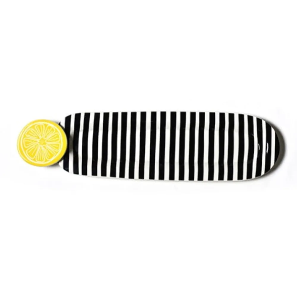Happy Everything Skinny Oval Black Stripe Mini Entertaining Platter by !
