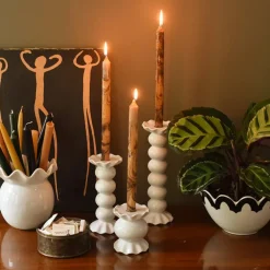 Coton Colors Small Ruffle Knob Candle Holder, Signature White