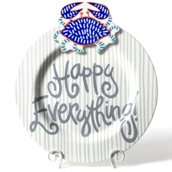 Happy Everything Stone Skinny Stripe Big Round Platter by !
