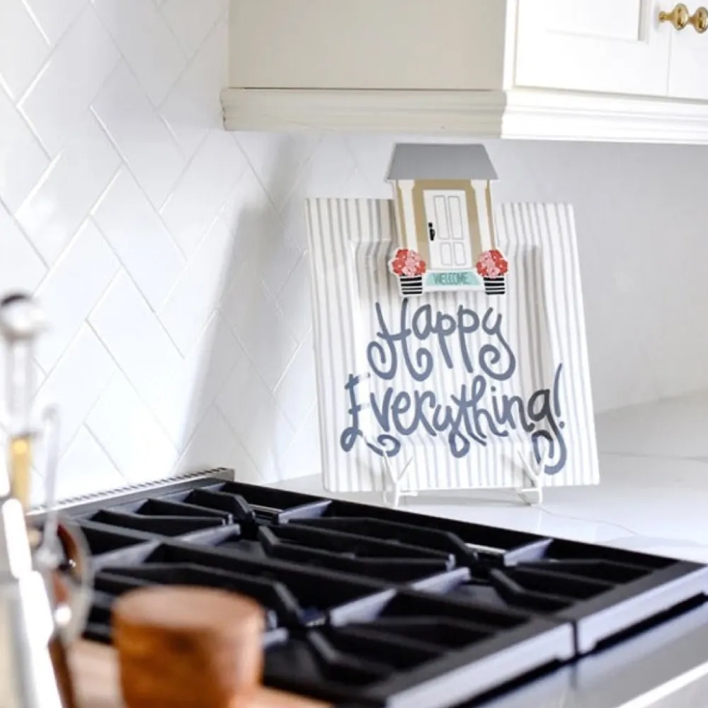 Happy Everything Stone Stripe Square Big Entertaining Platter by !