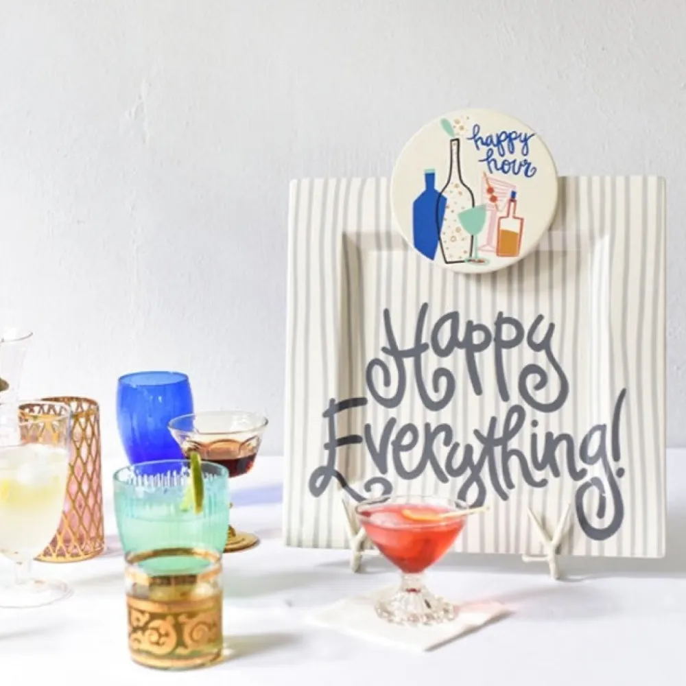 Happy Everything Stone Stripe Square Big Entertaining Platter by !