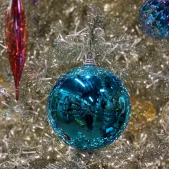 Farrisilk Turquoise Shiny Ball Ornament, 6"