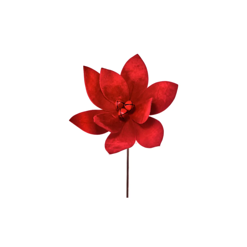 Regency Velvet Jingle Bell Poinsettia Stem