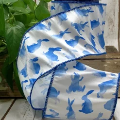 D. Stevens Watercolor Blue Rabbit Ribbon, 4”x10YD