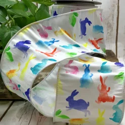 D. Stevens Watercolor Multicolor Rabbit Ribbon, 4“x10YD