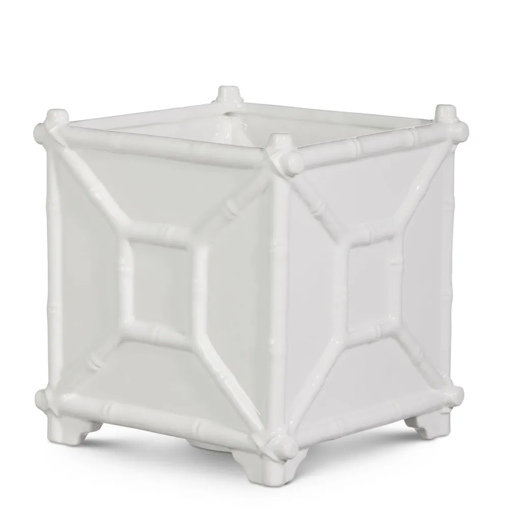 RAZ White Bamboo Planter, Medium