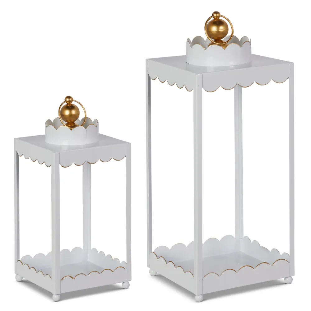 RAZ White Scalloped Lantern