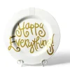 Happy Everything White Stripe Big Round Platter by !