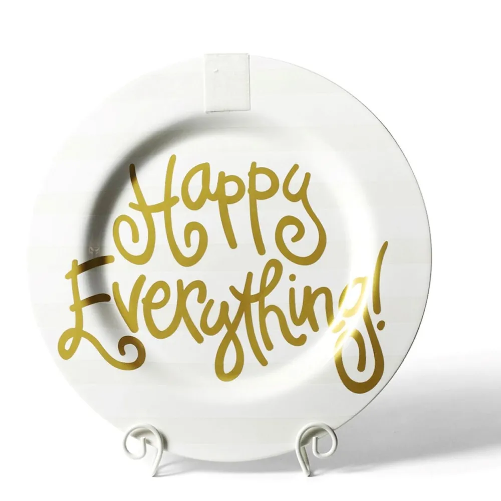 Happy Everything White Stripe Big Round Platter by !